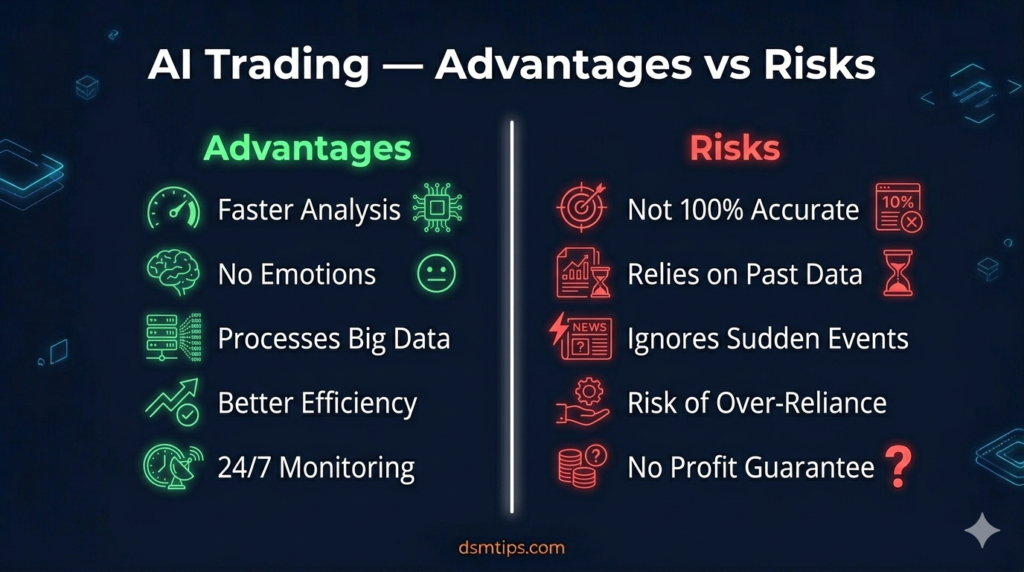 AI robot hand pointing at glowing stock market trading screen — AI Trading How to Make Money with Artificial Intelligence 2026 — dsmtips.com